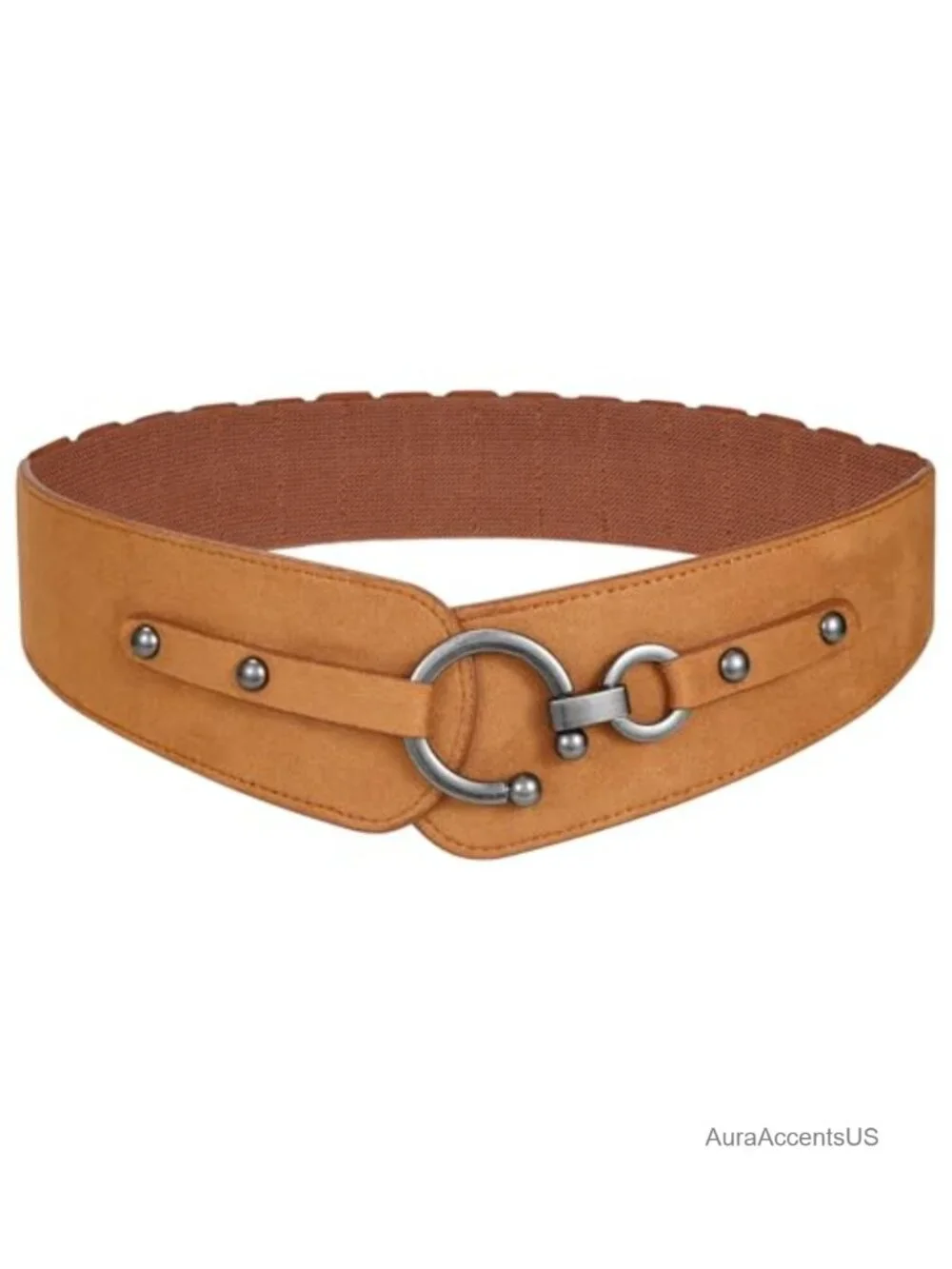 Vintage Wide Elastic Suede Belt with Interlock Buckle for Dresses